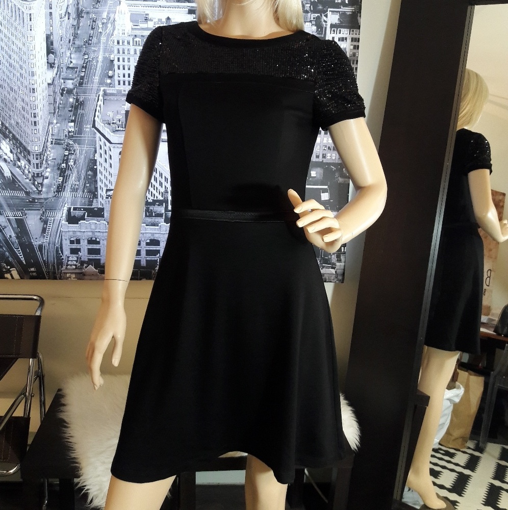 Cocktail Dress Black Sequence Shoulders